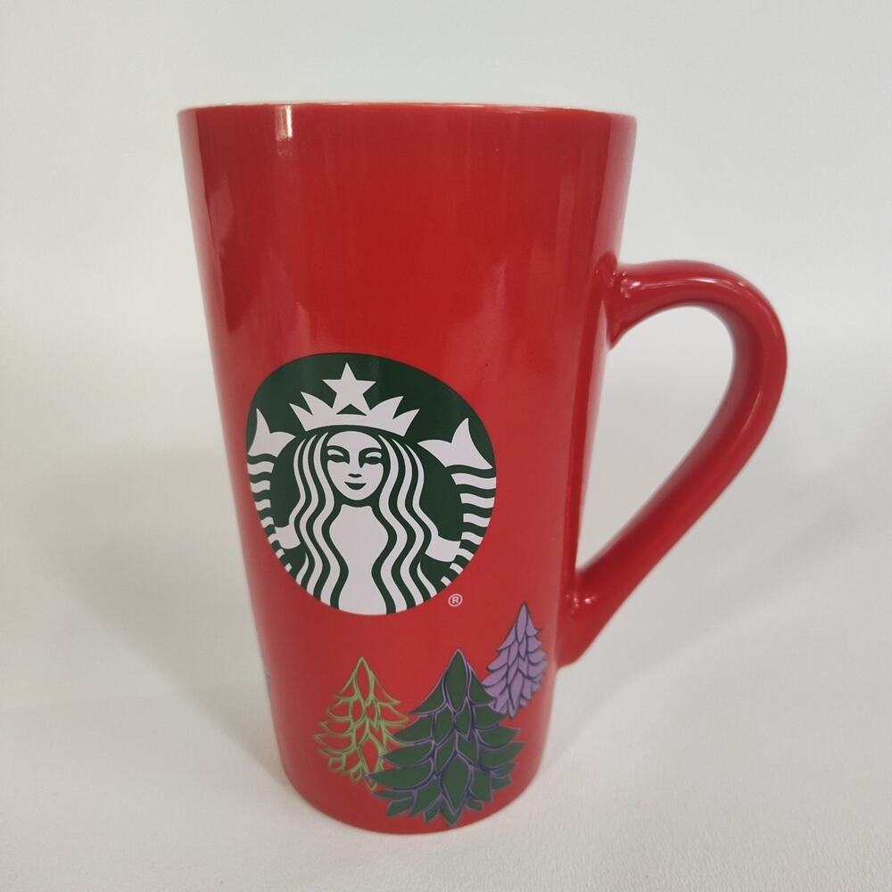 Starbucks 2020 Holiday Coffee Cup 16oz. Red Ceramic Christmas Tree Mug - Picture 1 of 4